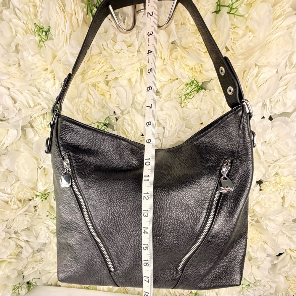 👜 Bostanten Genuine Leather Hobo Shoulder Bag Black Silver Hardware - Picture 7 of 11